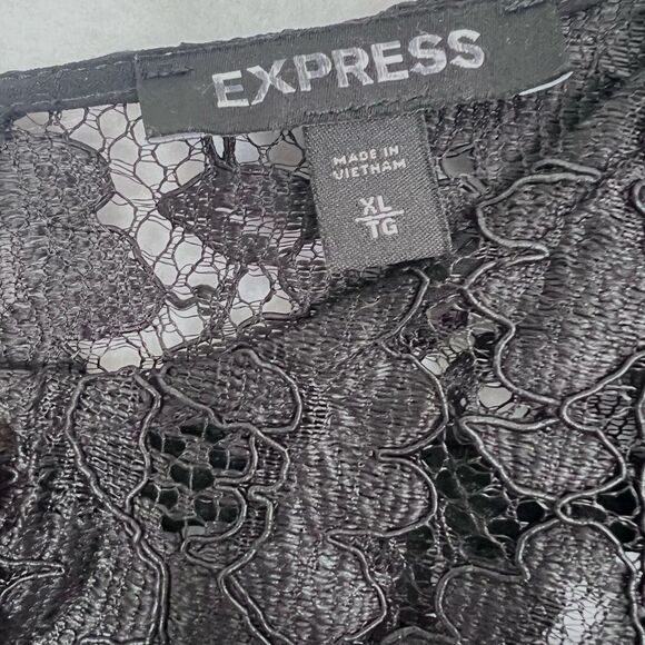Express Women’s 90’s Black Lace Puff long Sleeve Dark Romantic Top XL Ethereal - Picture 4 of 7